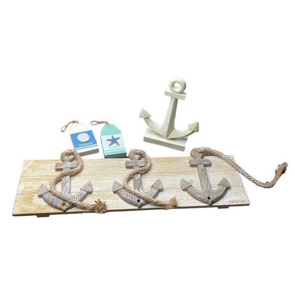 Coastal Beach Nautical Theme Decor Art Wall Hangings Mantel Pieces Wood Lot 4 u - Picture 1 of 3